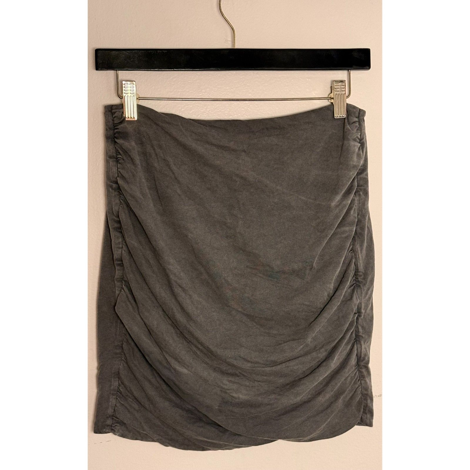Mikuta The Dark Faded Short Ruched Mini Skirt Charcoal Grey Cotton Nwot M — image 5 of 6